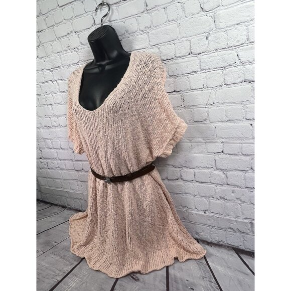 Free‎ People Womens Sz M Pale Peach Nude Popcorn Knit Oversized LS Sweater - Picture 4 of 8